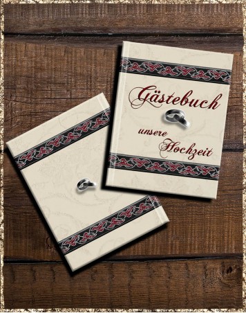 Gästebuch Hochzeit - XL - DIN A4 elfenbein mit Efeuborte rot silber schwarz